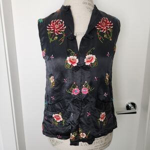 Vintage Embroidered Silk Satin Vest